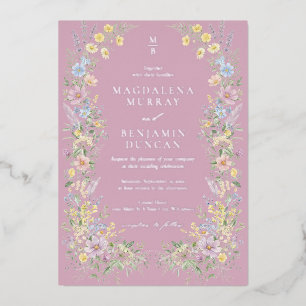 Invitación Con Relieve Metalizado Pradera de flores silvestres pastel vintage regenc