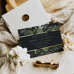 Invitación Con Relieve Metalizado Prado de Invierno   Boda Botánica Verde