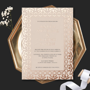 Invitación Con Relieve Metalizado Preciosa Boda India Ornata Rosa Dorada