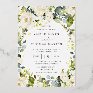 Invitación Con Relieve Metalizado Preciosa Mariposa Floral Dorada de Marfil Boda 