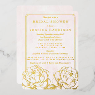 Invitación Con Relieve Metalizado Precioso Chorro Floral de Peonía para Despedida de