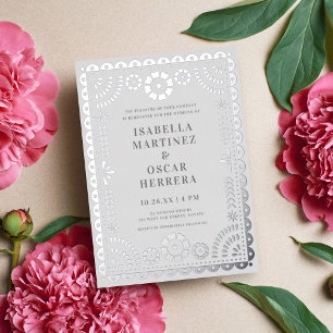 Invitación Con Relieve Metalizado Precioso Papel Picado Boda Bodas Plata REAL