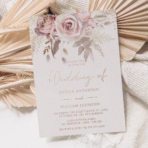 Invitación Con Relieve Metalizado Precioso Rosa Claro y Rosa Polvo Boda Oro Rosa