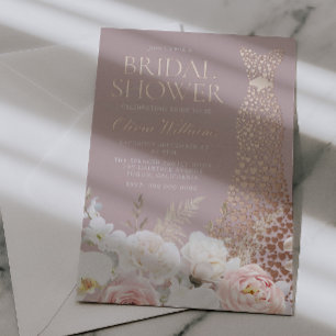 Invitación Con Relieve Metalizado Precioso Rosa Floral Bridal Shower Rose Gold