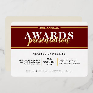 Invitación Con Relieve Metalizado PREMIOS CENA acontecimiento moderno simple oro bur