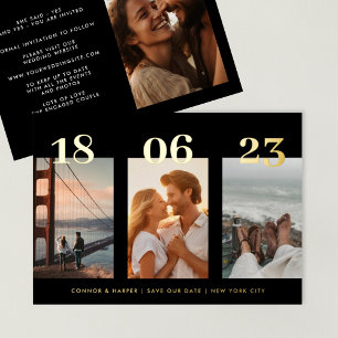Invitación Con Relieve Metalizado Premium GOLD FOUR Foto BODA Save The Date