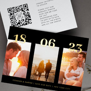 Invitación Con Relieve Metalizado Premium GOLD Tres Foto QR CODE Save The Date