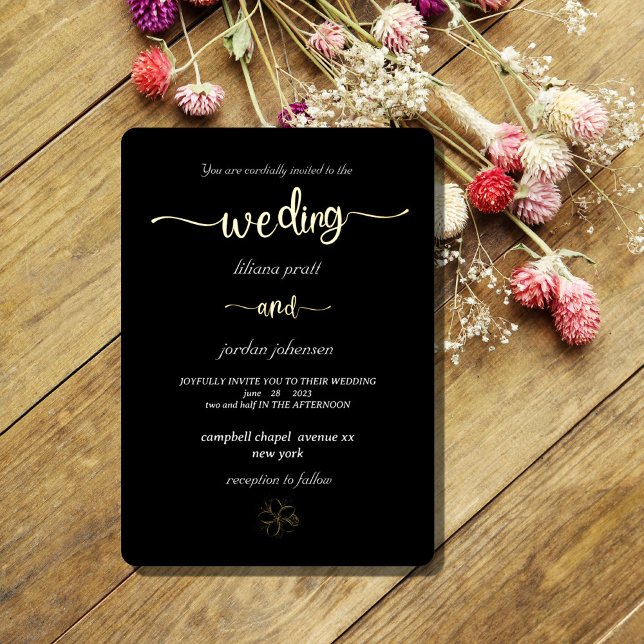 Invitación Con Relieve Metalizado Premium Real Gold Elegante Monograma Negro Relieve (Subido por el creador)