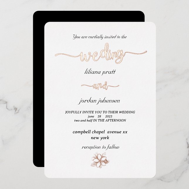Invitación Con Relieve Metalizado Premium Real Gold Elegante Monograma Relieve metal (Anverso/Reverso)