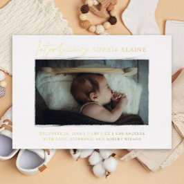 Invitación Con Relieve Metalizado Presentando la Foto de Nacimiento de Nuestro Recié