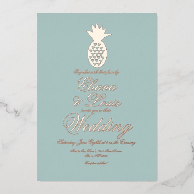 Invitación Con Relieve Metalizado Presión de Boda de piña geométrica (Anverso)