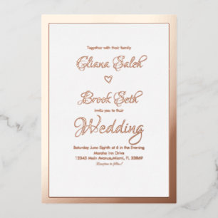 Invitación Con Relieve Metalizado Presión de Boda moderno con escritura cardiaca