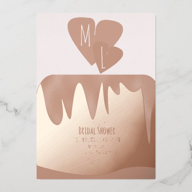 Invitación Con Relieve Metalizado Presión de ducha de novias de tarta en niveles (Anverso)