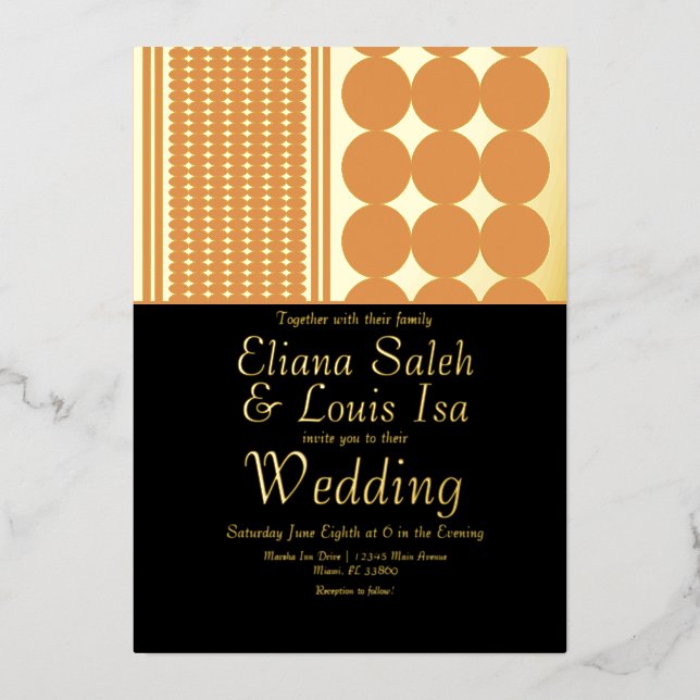 Invitación Con Relieve Metalizado Presionada la audaz Boda fronteriza africana de An (Anverso)