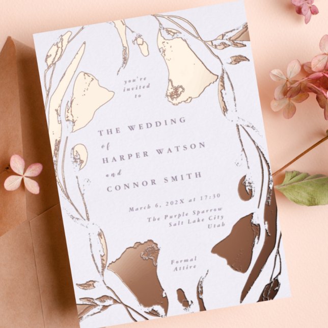 Invitación Con Relieve Metalizado Pressed Rose Gold Spring Boho Wildflower Wedding (Subido por el creador)