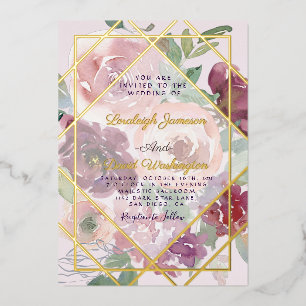 Invitación Con Relieve Metalizado Presupuesto Rosa floral y geométrico dorado