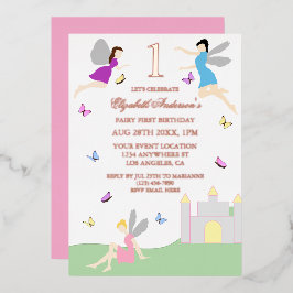 Invitación Con Relieve Metalizado Primer cumpleaños de hada