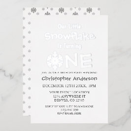 Invitación Con Relieve Metalizado Primer cumpleaños de Little Snowflake