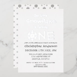 Invitación Con Relieve Metalizado Primer cumpleaños de Little Snowflake