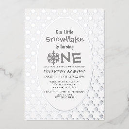 Invitación Con Relieve Metalizado Primer cumpleaños de Little Snowflake