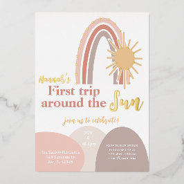 Invitación Con Relieve Metalizado Primer Viaje Alrededor del Sol Boho Arcoíris