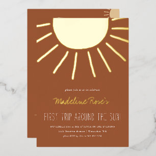 Invitación Con Relieve Metalizado Primer viaje alrededor del sol Cumpleaños con fo