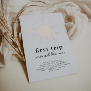 Invitación Con Relieve Metalizado Primer Viaje Alrededor Del Sol Cumpleaños Rose Gol