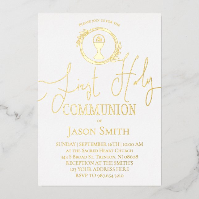 Invitación Con Relieve Metalizado Primera Comunión (Anverso)