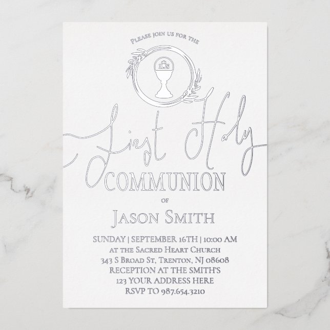 Invitación Con Relieve Metalizado Primera Comunión (Anverso)