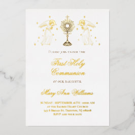 Invitación Con Relieve Metalizado Primera Comunión ángeles católicos Eucaristía