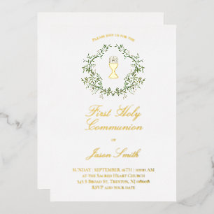 Invitación Con Relieve Metalizado Primera Comunión Católica