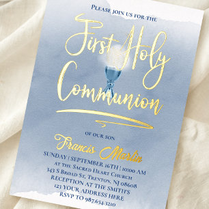 Invitación Con Relieve Metalizado Primera Comunión Católica