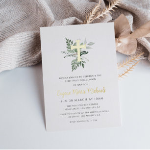 Invitación Con Relieve Metalizado primera comunión con vegetación
