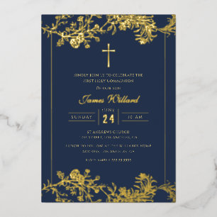 Invitación Con Relieve Metalizado Primera comunión de los chicos de la Marina de la