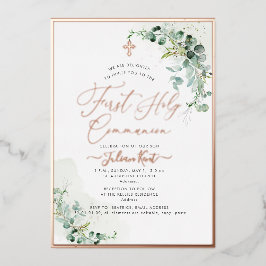 Invitación Con Relieve Metalizado Primera Comunión de PixDezines H2 Eucalyptus Rústi