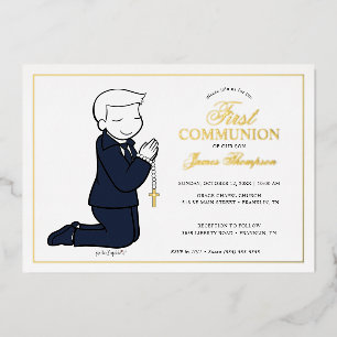 Invitación Con Relieve Metalizado Primera Comunión Filosofías - Niño
