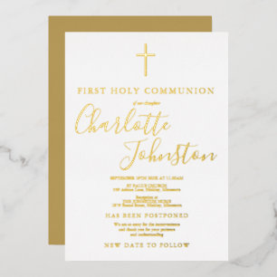 Invitación Con Relieve Metalizado Primera Comunión pospuesta
