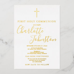 Invitación Con Relieve Metalizado Primera Comunión Pospuesta Oro