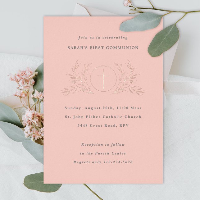 Invitación Con Relieve Metalizado Primera comunión rosa (Subido por el creador)