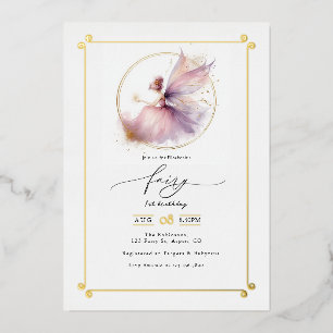 Invitación Con Relieve Metalizado Primera Fiesta de Cumpleaños de Hada