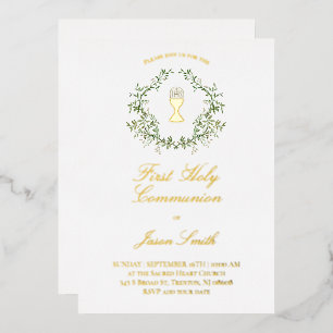 Invitación Con Relieve Metalizado Primera Santa Comunión Católica