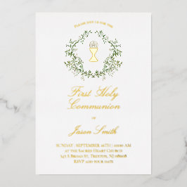 Invitación Con Relieve Metalizado Primera Santa Comunión Católica