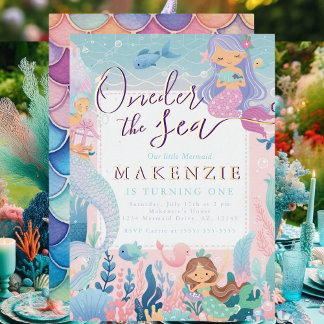 Invitación Con Relieve Metalizado Primera sirena de cumpleaños