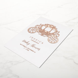 Invitación Con Relieve Metalizado Princesa en camino Baby Shower Rosa Gold