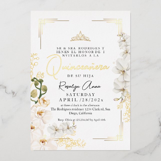 Invitación Con Relieve Metalizado Princesa Tiara Quinceañera (Anverso)