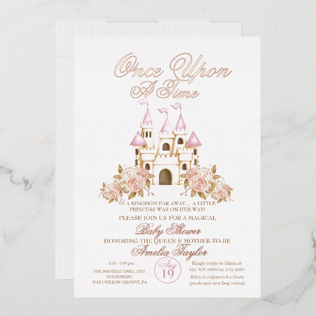 Invitación Con Relieve Metalizado Princess Baby Girl Shower (Sobre)
