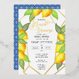 Invitación Con Relieve Metalizado Principal Squeeze Lemons Ducha Bridal Italiana - O