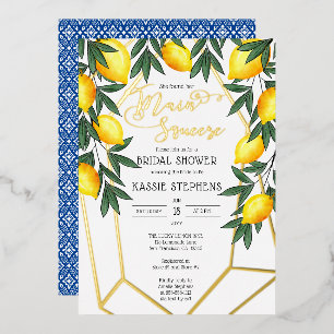 Invitación Con Relieve Metalizado Principal Squeeze Lemons Ducha Bridal Italiana - O