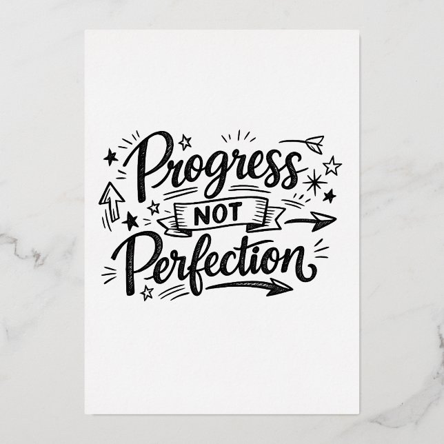 Invitación Con Relieve Metalizado Progress Not Perfection Motivational Quote Design (Anverso)
