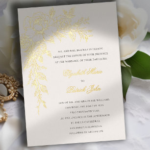 Invitación Con Relieve Metalizado Promesa de Peonía Marfil Elegante Formal Clásico B